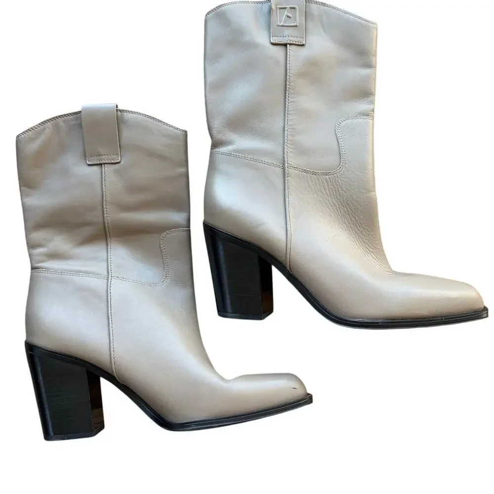 Franco Sarto Valor Leather Square Toe Block Heel Boots Women Sz 9.5 - Picture 6 of 14